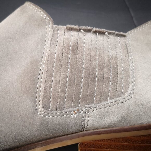 Coach Ladies Size 9 Grey Suede Slip On Brown Block Heel Carter Booties - Picture 8 of 12